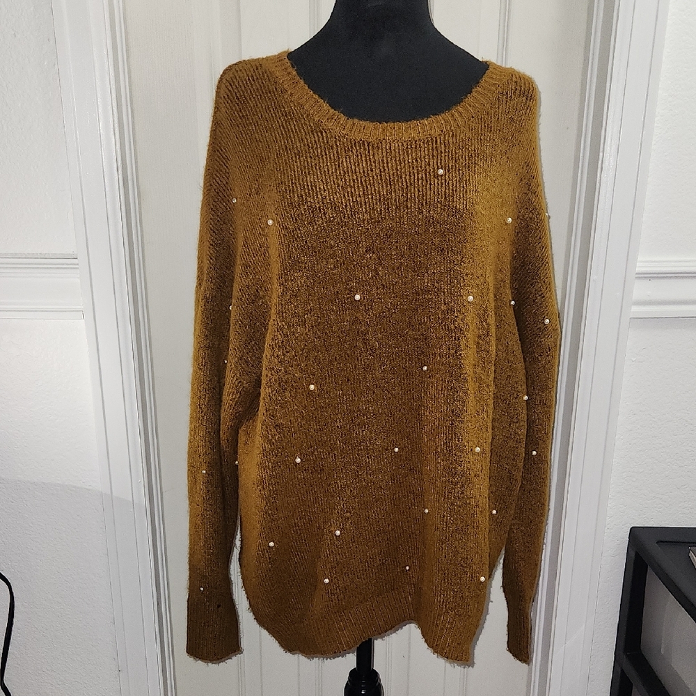 Dex Mustard Sweater with Pearl Accents